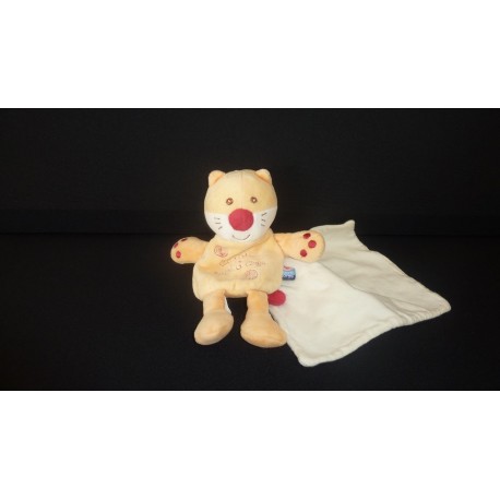 DOUDOU OURS CAJOU SEMI PLAT AVEC MOUCHOIR SUCRE D'ORGE
