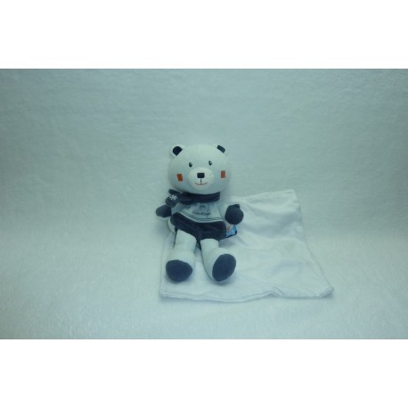 DOUDOU OURS SEMI PLAT AVEC MOUCHOIR SUCRE D'ORGE