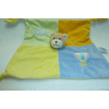 DOUDOU OURS NUAGE MONGOLFIERE BRODES VERT ORANGE JAUNE BLEU TRES BON ETAT GIPSY