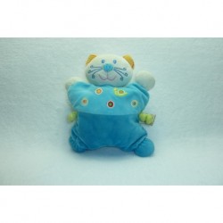 DOUDOU CHAT SEMI PLAT BLEU TURQUOISE ESCARGOT RONDS BRODES NICOTOY