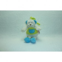 DOUDOU OURS MUSICAL VERT BLANC TURQUOISE BON ETAT LES MATERNELLES