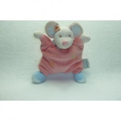 DOUDOU SOURIS SEMI PLAT ROSE SPIRALES BRODEES GRELOT TRES BON ETAT NATTOU