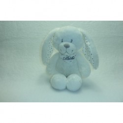 DOUDOU LAPIN PELUCHE BLANC MOTIF PETITS POIS POMMETTE