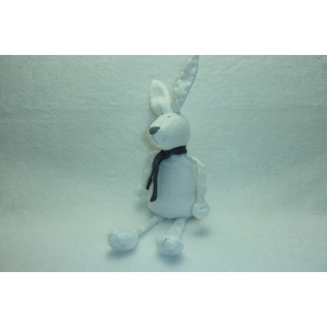 DOUDOU LAPIN PELUCHE BLANC ECHARPE GRISE MONOPRIX