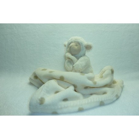 DOUDOU MOUTON PELUCHE AVEC MOUCHOIR COMME NEUF I2C