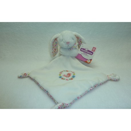 DOUDOU LAPIN PELUCHE AVEC MOUCHOIR POMMETTE