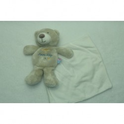 DOUDOU OURS SEMI PLAT AVEC MOUCHOIR SUCRE D'ORGE
