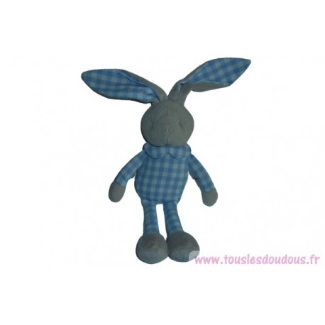 Doudou peluche lapin vichy bleu blanc SOS doudou Klorane