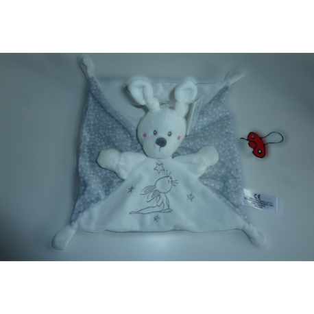 Doudou lapin blanc gris Nicotoy SOS Doudou