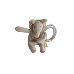 Doudou peluche éléphant hochet Les Papoum Moulin Roty