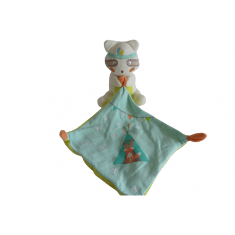 Doudou peluche mouchoir raton laveur indien Nicotoy