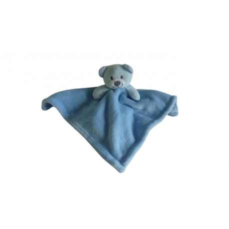 Doudou ours plat bleu