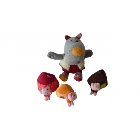Peluche éveil marionnette loup et les 3 petits cochons Lilliputiens